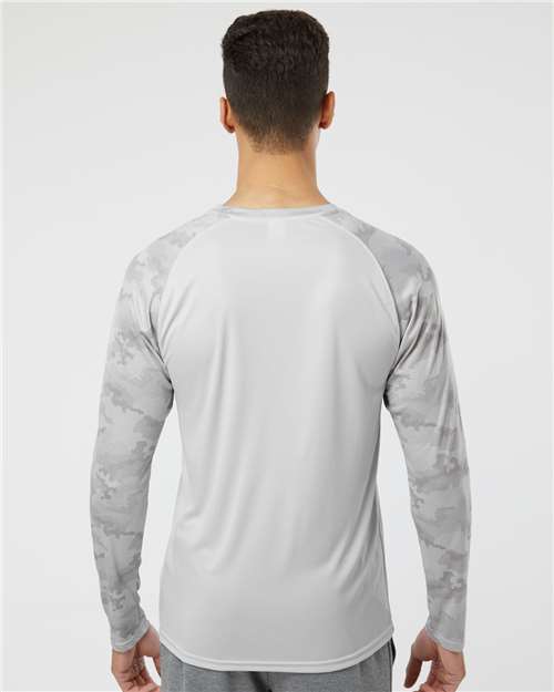 Unisex Cayman Performance Camo Colorblocked Long Sleeve T-Shirt – On Model – Back