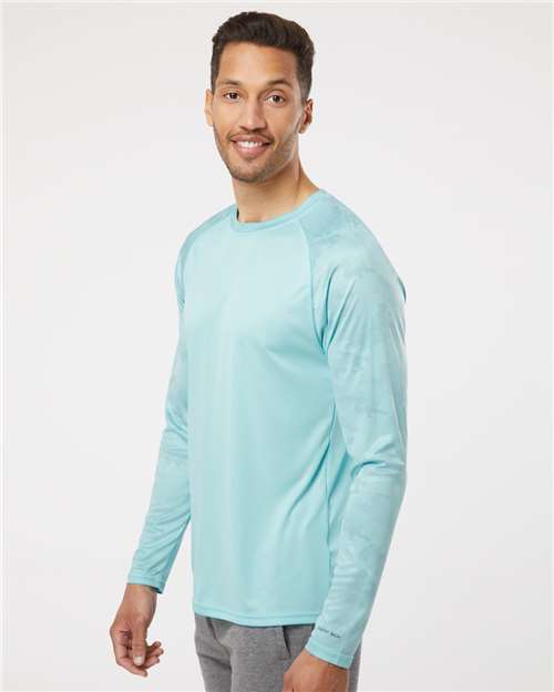 Unisex Cayman Performance Camo Colorblocked Long Sleeve T-Shirt – On Model – Side