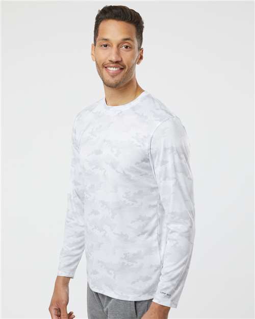 Unisex Pompano Performance Camo Long Sleeve T-Shirt – On Model – Side