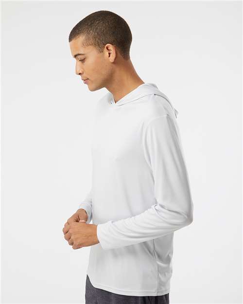 Unisex Bahama Performance Hooded Long Sleeve T-Shirt – On Model – Side