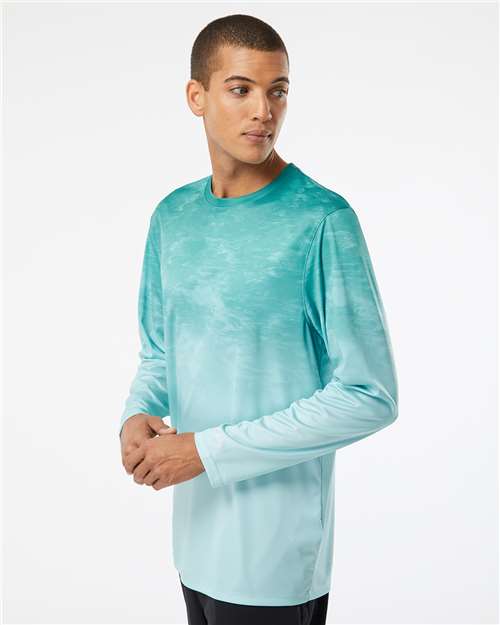 Unisex Montauk Oceanic Fade Performance Long Sleeve T-Shirt – On Model – Side