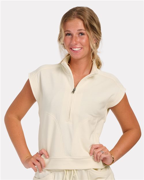 Women's French Terry Half-Zip Short Sleeve Sweatshirt